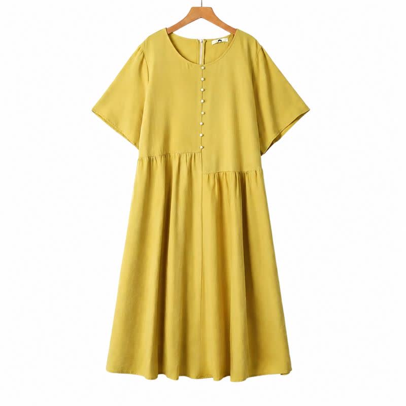 Pearl Button Casual Midi Dress - Yellow - 6XL - image 0