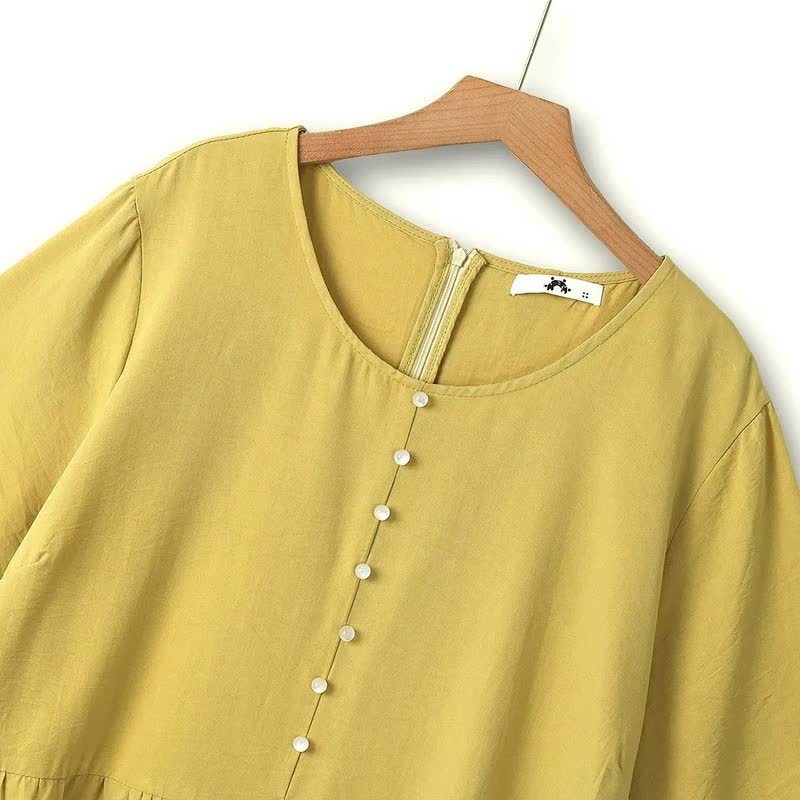 Pearl Button Casual Midi Dress - image 1