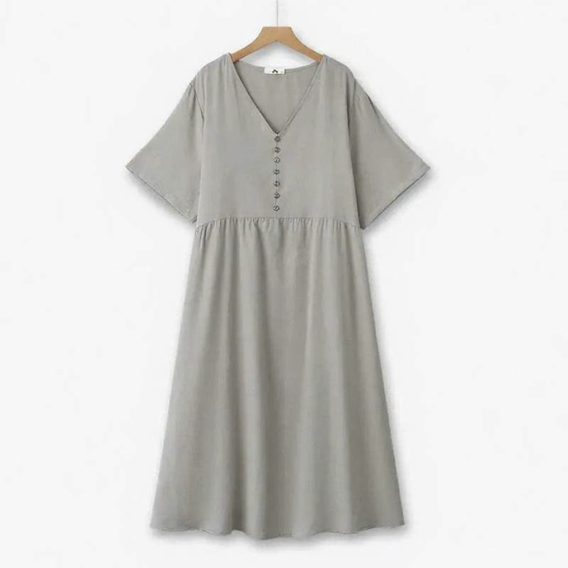 Breezy V Neck Button Midi Dress - Grey - 6XL - image 0
