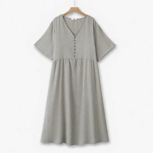 Breezy V Neck Button Midi Dress - Grey - 6XL - image 0