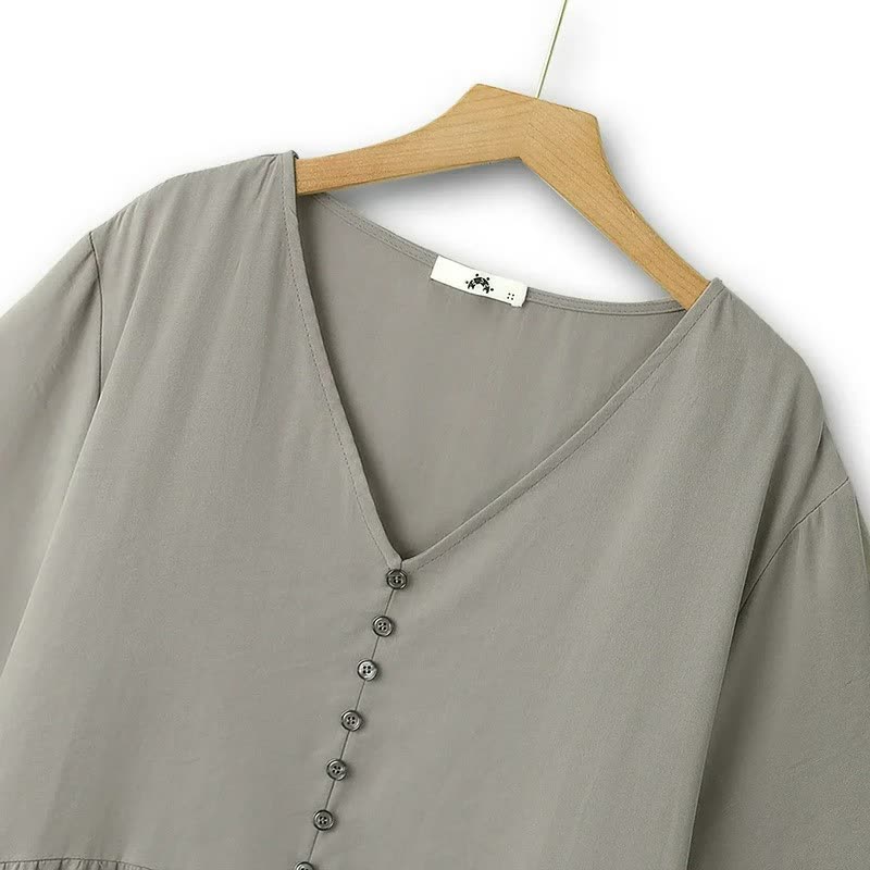 Breezy V Neck Button Midi Dress - image 1