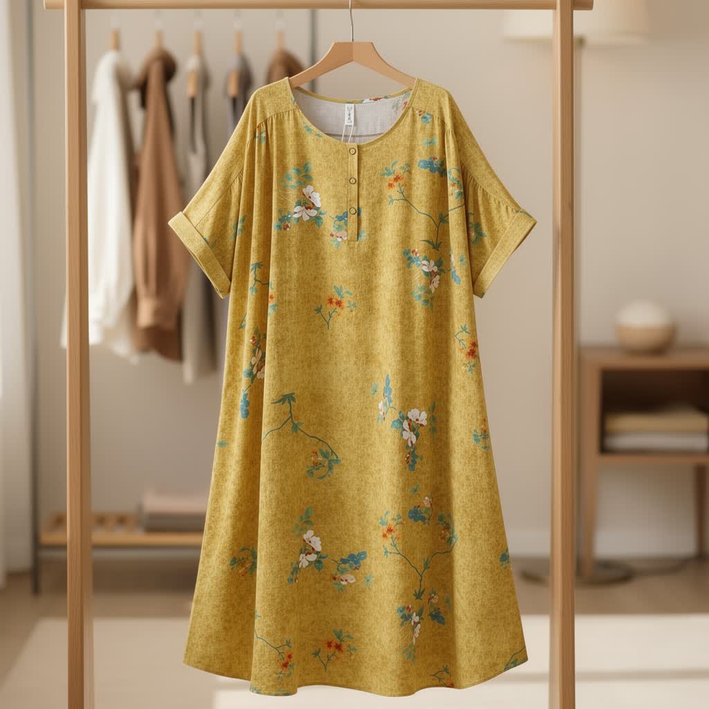 Vintage Floral Button-Front Midi Dress - image 2
