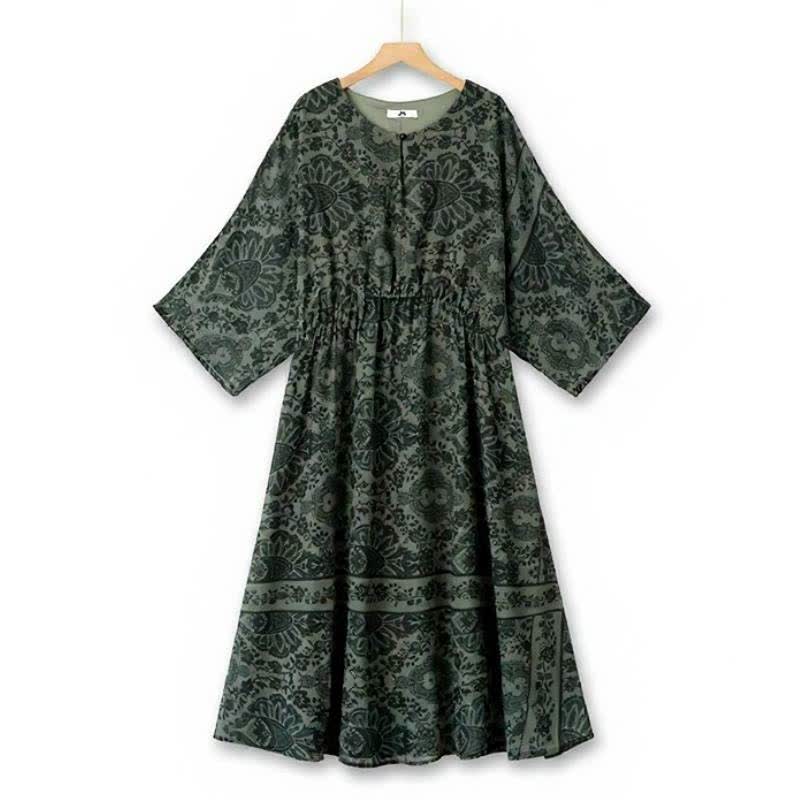 Vintage Floral Midi Dress - Green - 6XL - image 0