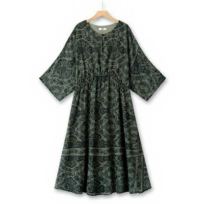 Vintage Floral Midi Dress - Green - 6XL - image 0