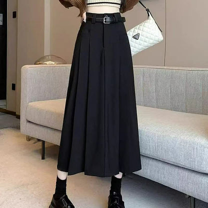Elegant Pleated Belted Midi Skirt - image 1