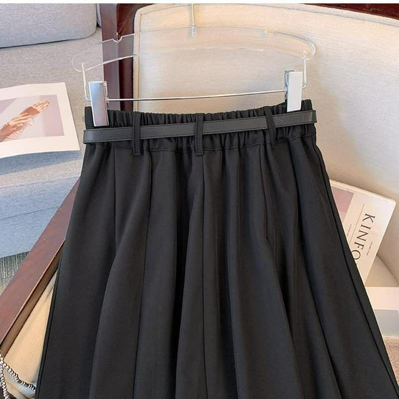 Elegant Pleated Belted Midi Skirt - image 3
