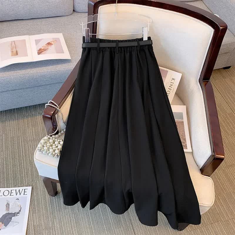 Elegant Pleated Belted Midi Skirt - image 2