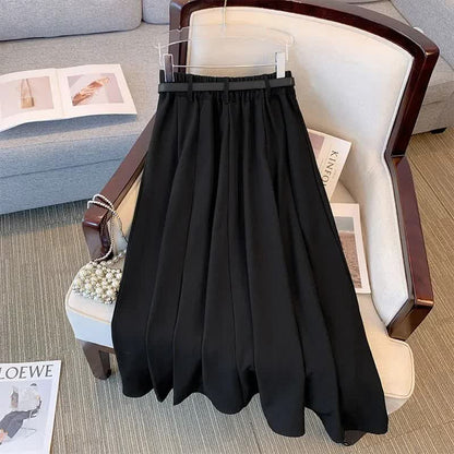 Elegant Pleated Belted Midi Skirt - image 2