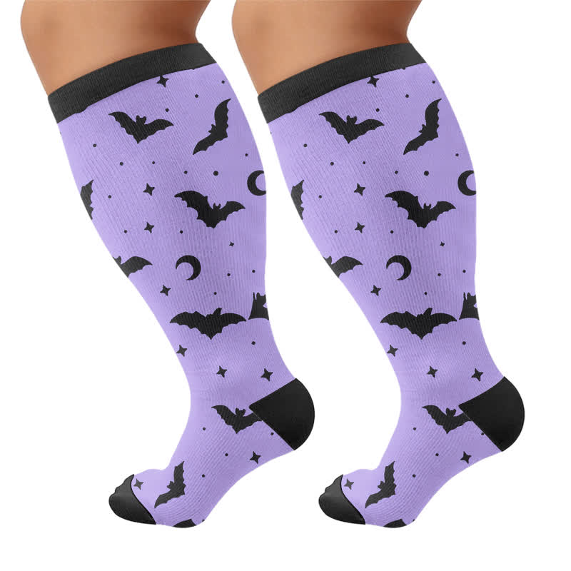 Plus Size Cartoon Pumpkin Cat Ghost Compression Socks - Light Purple - 4XL - image 9