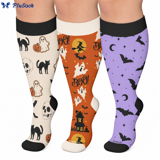 Plus Size Cartoon Pumpkin Cat Ghost Compression Socks - image 0