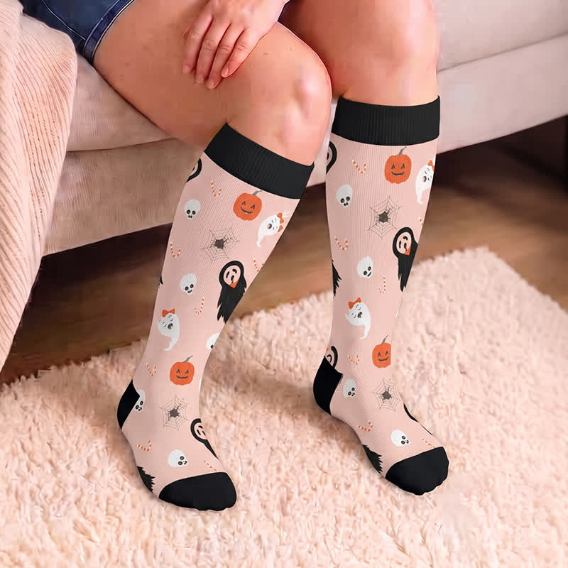 Plus Size Ghosts Bats Spider Compression Socks - image 1