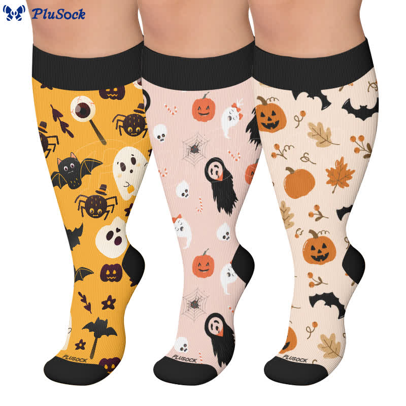 Plus Size Ghosts Bats Spider Compression Socks - image 0