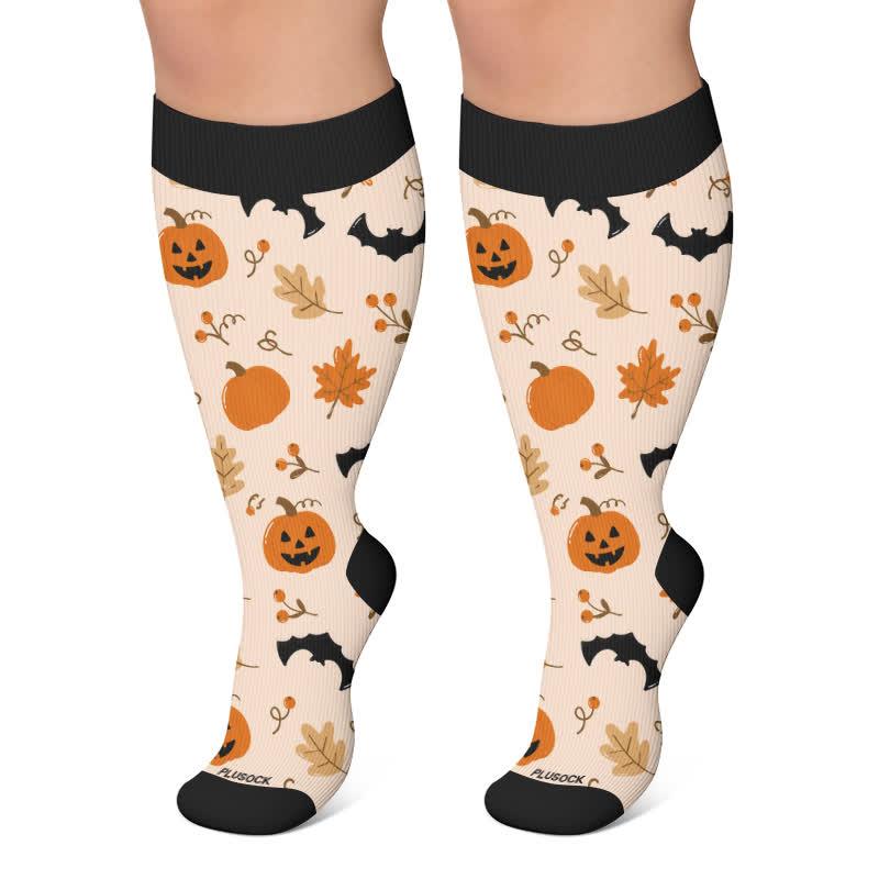 Plus Size Ghosts Bats Spider Compression Socks - Apricot - 4XL - image 5