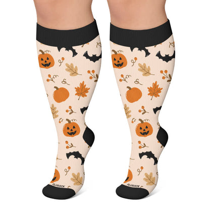 Plus Size Ghosts Bats Spider Compression Socks - Apricot - 4XL - image 5