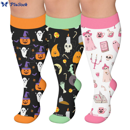 Plus Size Spellbound Ghost Pumpkin Compression Socks - image 0