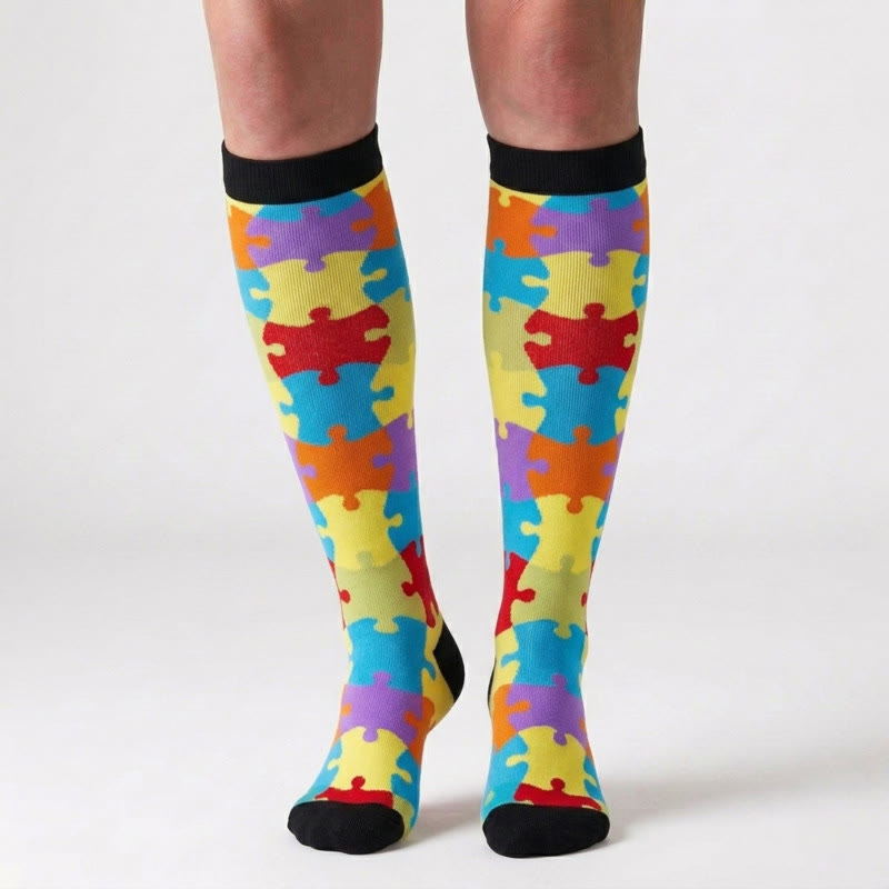 Colorful Puzzle Compression Socks(4 Pairs) - image 1