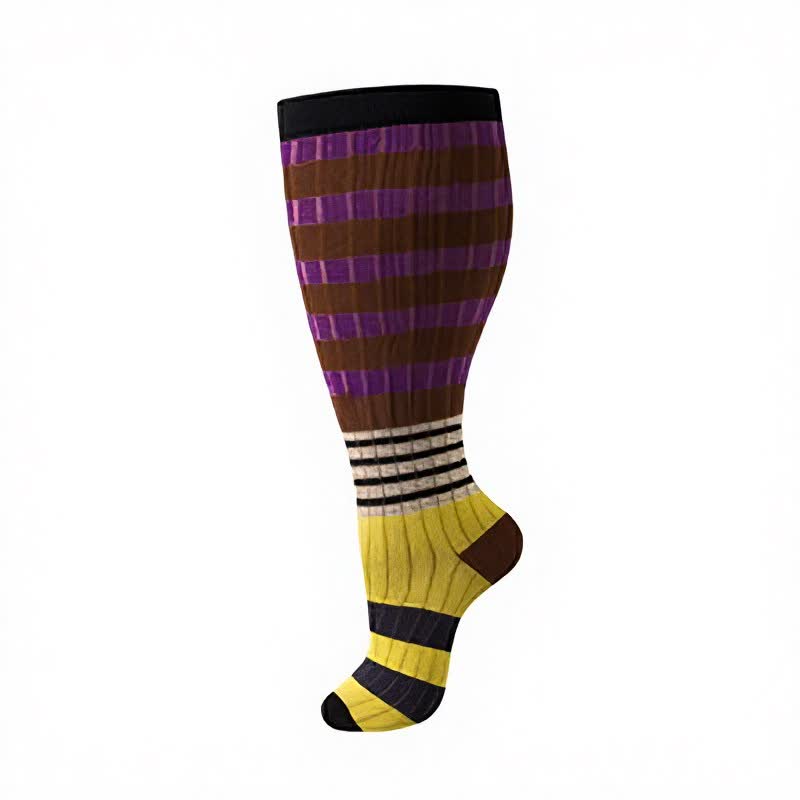 Plus Size Colorblock Stripe Compression Socks - Brown - 4XL - image 9