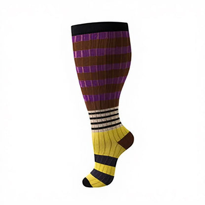 Plus Size Colorblock Stripe Compression Socks - Brown - 4XL - image 9