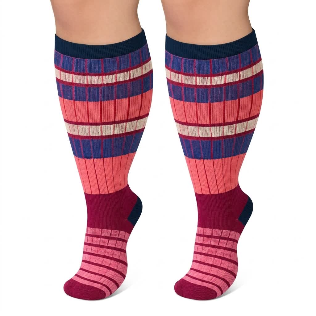 Plus Size Colorblock Stripe Compression Socks(4 Pairs) - image 2