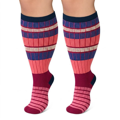 Plus Size Colorblock Stripe Compression Socks(4 Pairs) - image 2