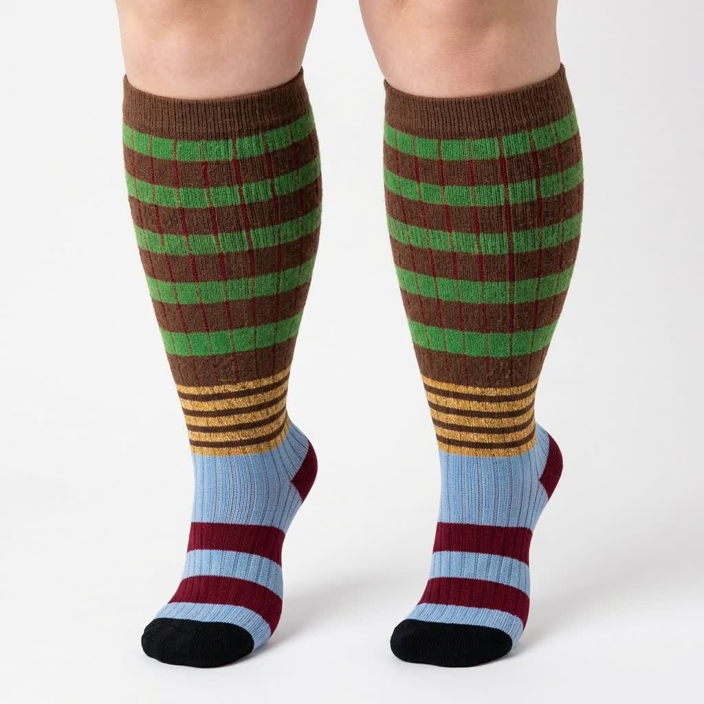 Plus Size Colorblock Stripe Compression Socks(4 Pairs) - image 3