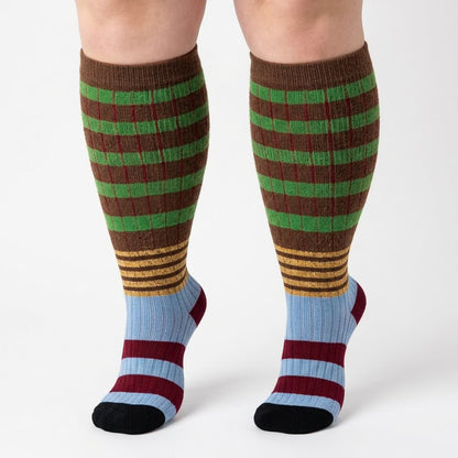 Plus Size Colorblock Stripe Compression Socks(4 Pairs) - image 3