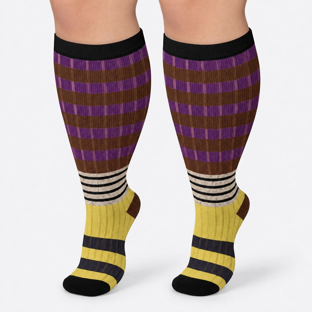 Plus Size Colorblock Stripe Compression Socks(4 Pairs) - image 5