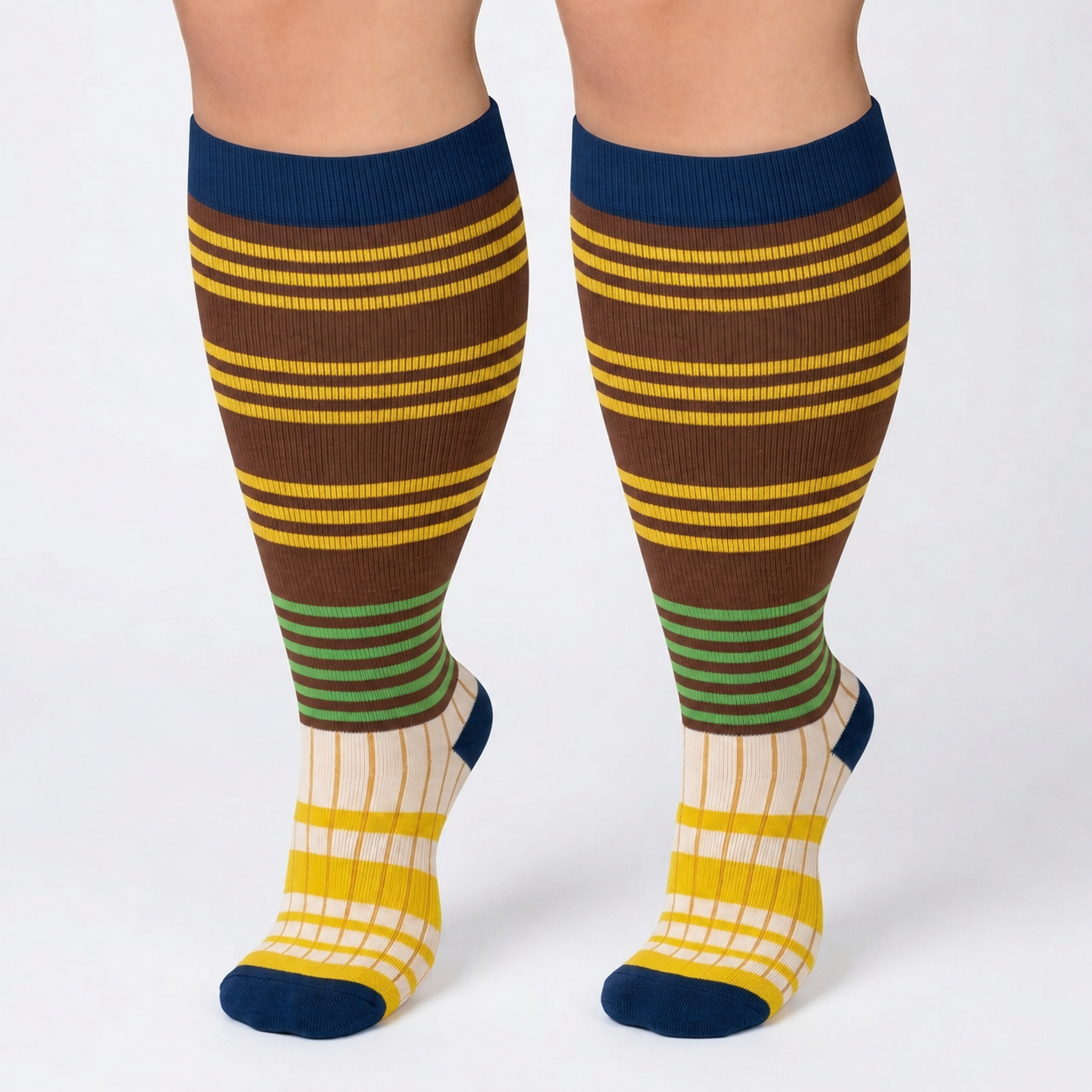 Plus Size Colorblock Stripe Compression Socks(4 Pairs) - image 4