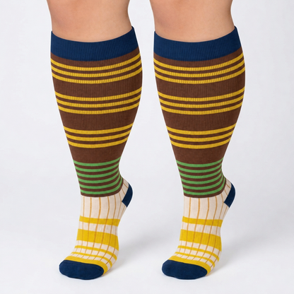 Plus Size Colorblock Stripe Compression Socks(4 Pairs) - image 4