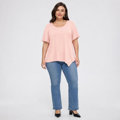 Plus Size Asymmetric Hem Cotton Blouse - image 8