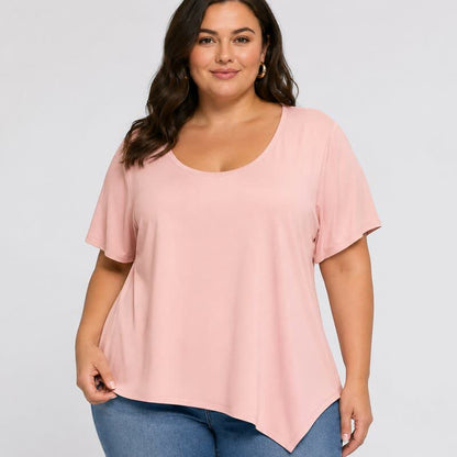 Plus Size Asymmetric Hem Cotton Blouse - image 7