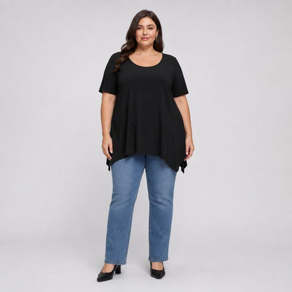 Plus Size Asymmetric Hem Cotton Blouse - image 4