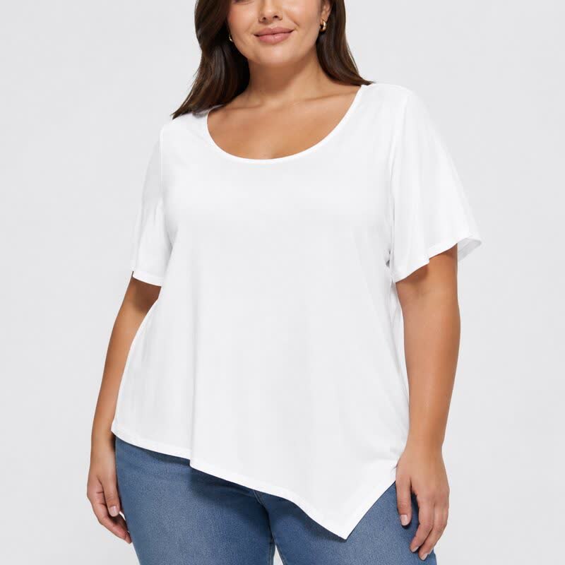 Plus Size Asymmetric Hem Cotton Blouse - image 11