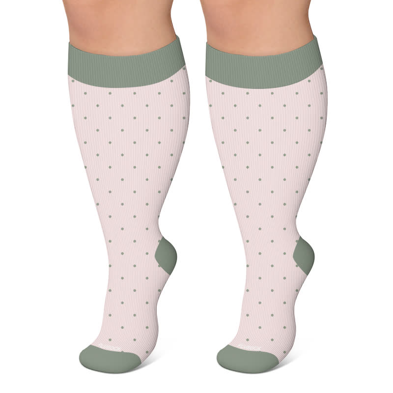 Plus Size Dotted Stripe Compression Socks - Light Pink - 4XL - image 4