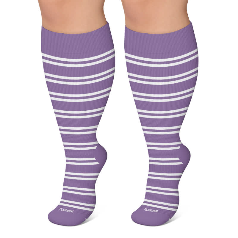 Plus Size Dotted Stripe Compression Socks - Purple - 4XL - image 6