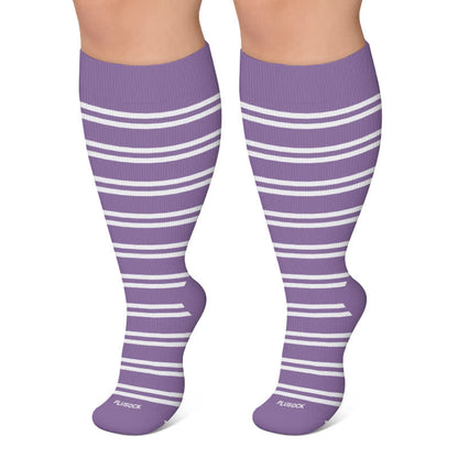Plus Size Dotted Stripe Compression Socks - Purple - 4XL - image 6