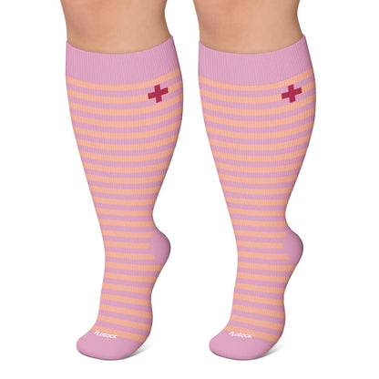Plus Size Dotted Stripe Compression Socks - Pink - 4XL - image 5