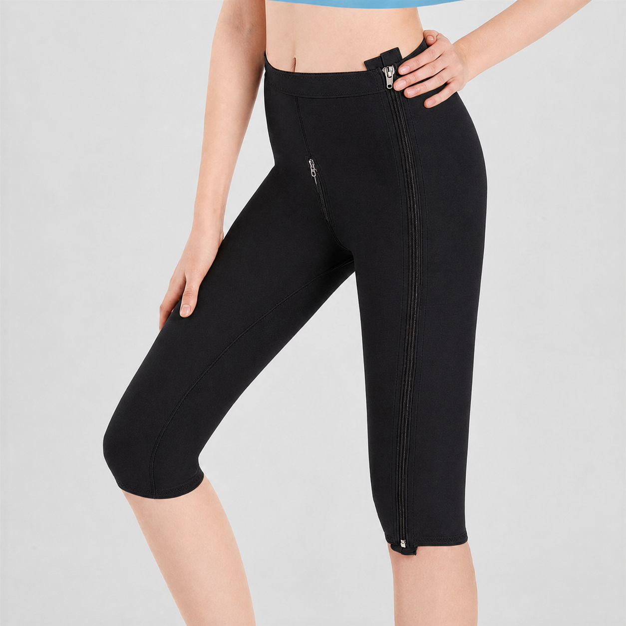 High-Waisted Dual-Zip Thigh-Shaping Capri Pants - Black - 2XL - image 1