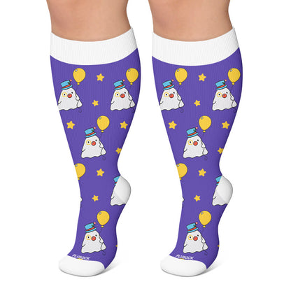 Plus Size Ghost Moon Compression Socks - Purple - 4XL - image 6