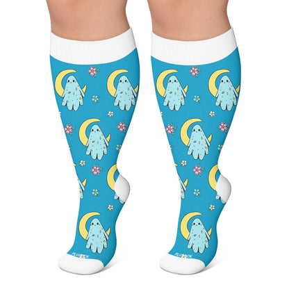 Plus Size Ghost Moon Compression Socks - Green - 4XL - image 5