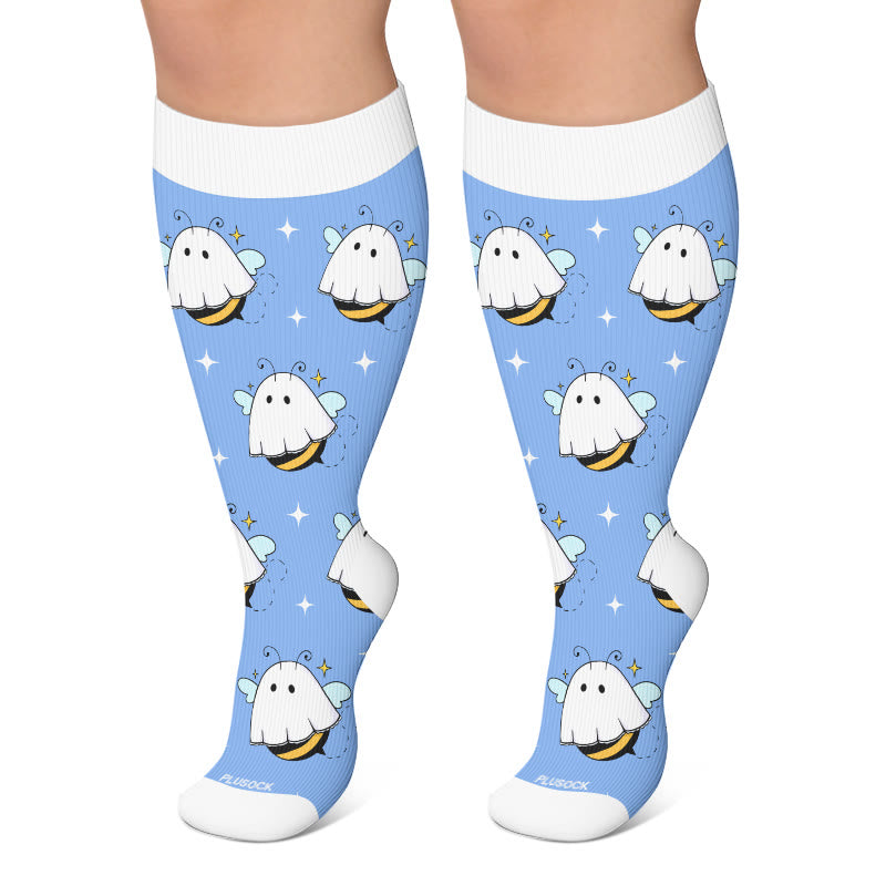 Plus Size Ghost Moon Compression Socks - Blue - 4XL - image 4