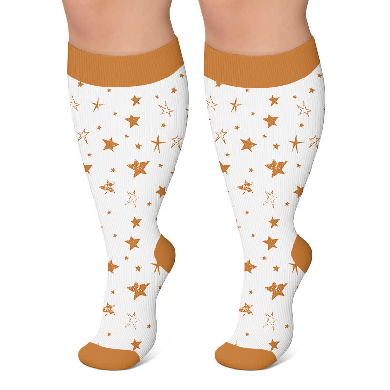Plus Size Starry Cat Compression Socks - White - 4XL - image 4