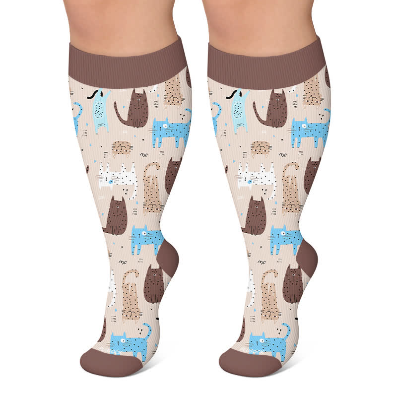 Plus Size Starry Cat Compression Socks - Khaki - 4XL - image 6