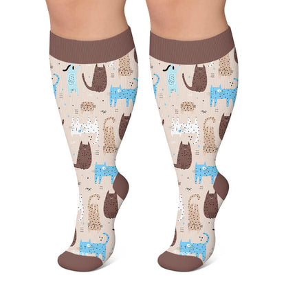 Plus Size Starry Cat Compression Socks - Khaki - 4XL - image 6