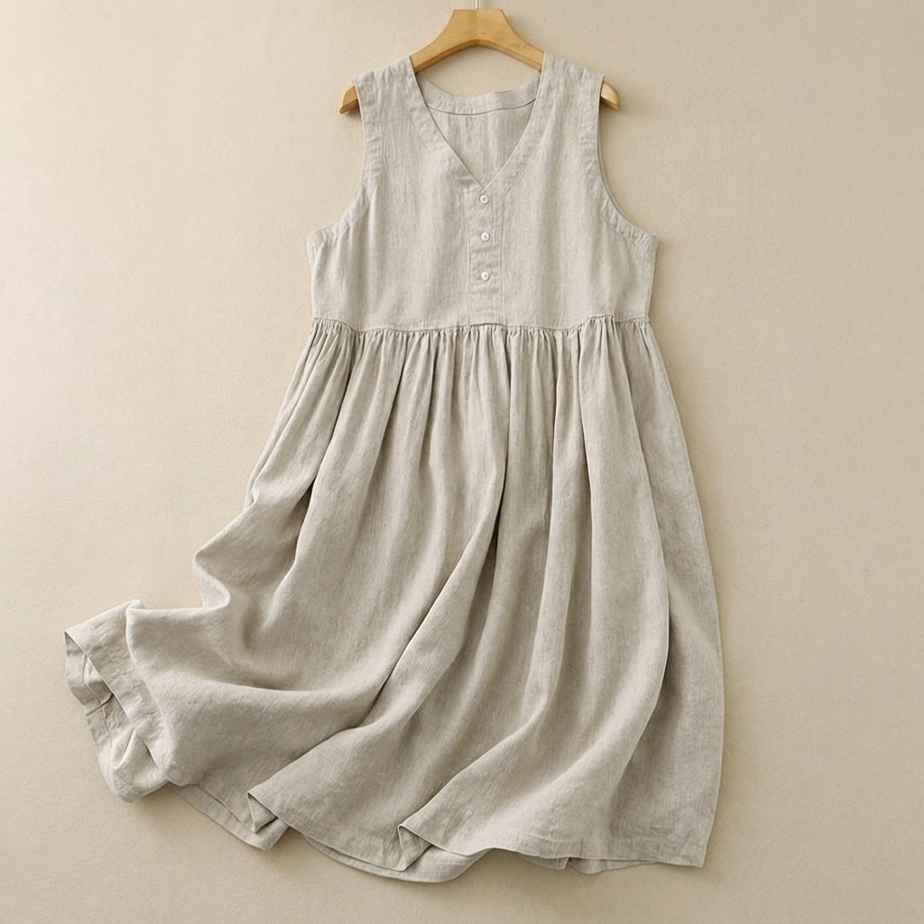 Textured Button Front Midi Dress - Beige - XXL - image 0