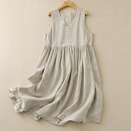 Textured Button Front Midi Dress - Beige - XXL - image 0