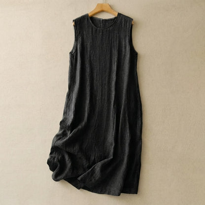 Cotton Linen Relaxed Maxi Dress - Black - 2XL - image 1