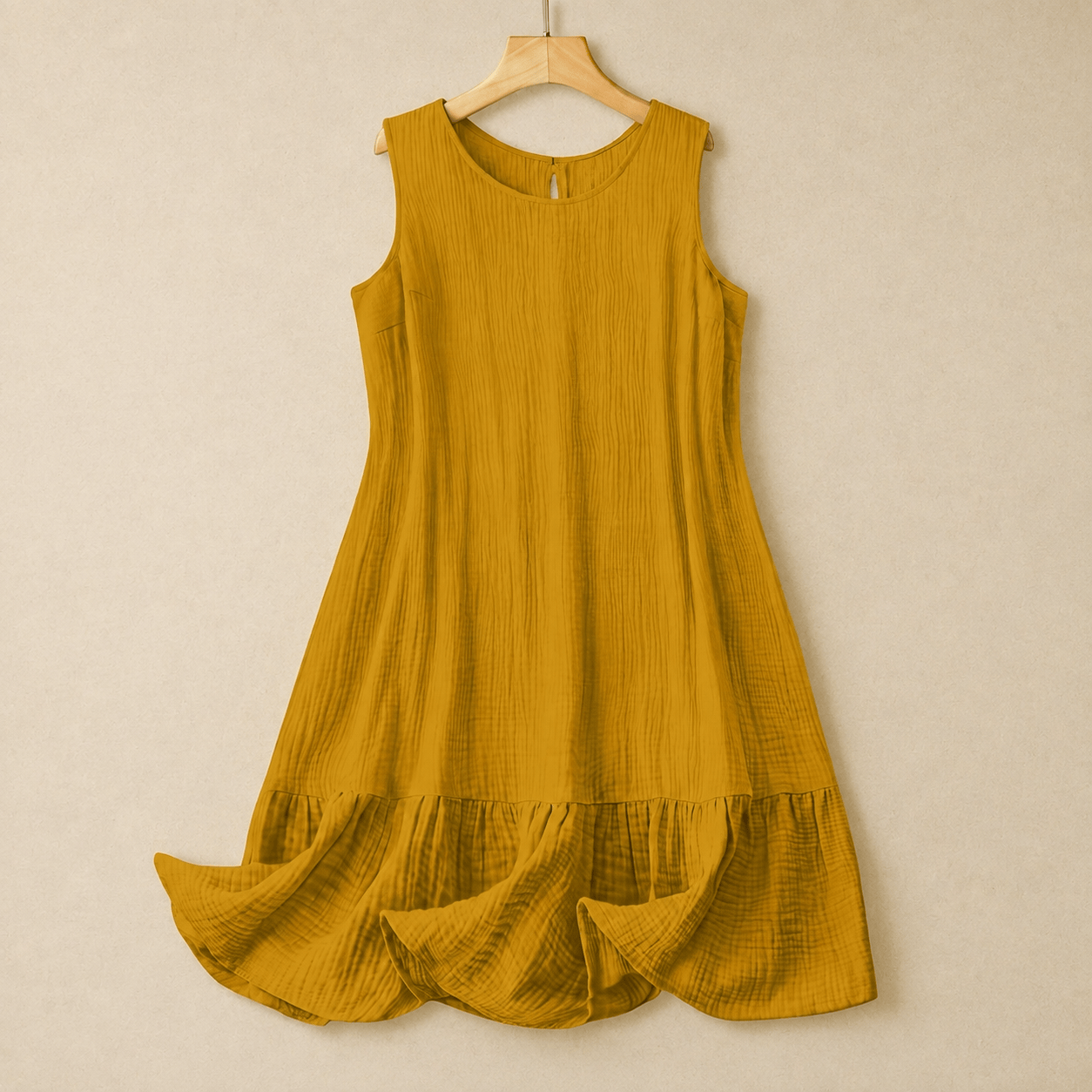 Sleeveless A-Line Midi Dress - Yellow - 4XL - image 3