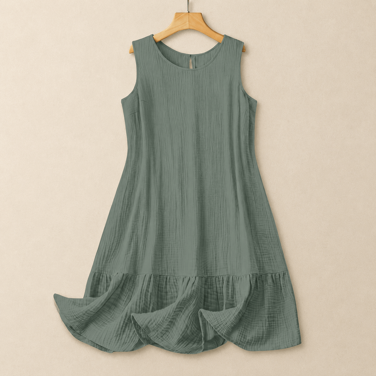 Sleeveless A-Line Midi Dress - Green - 4XL - image 4