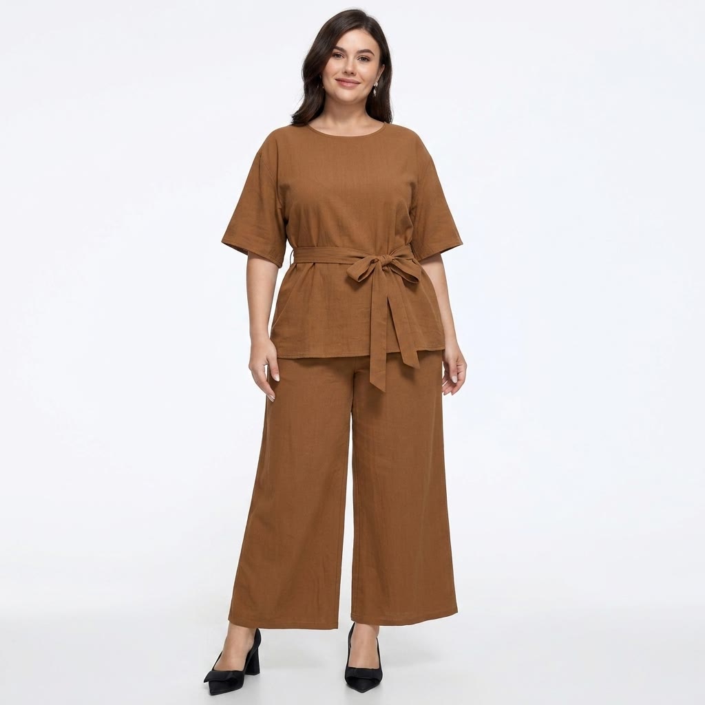 Relaxed Belted Top Wide Leg Pocket Pants Set - image 4